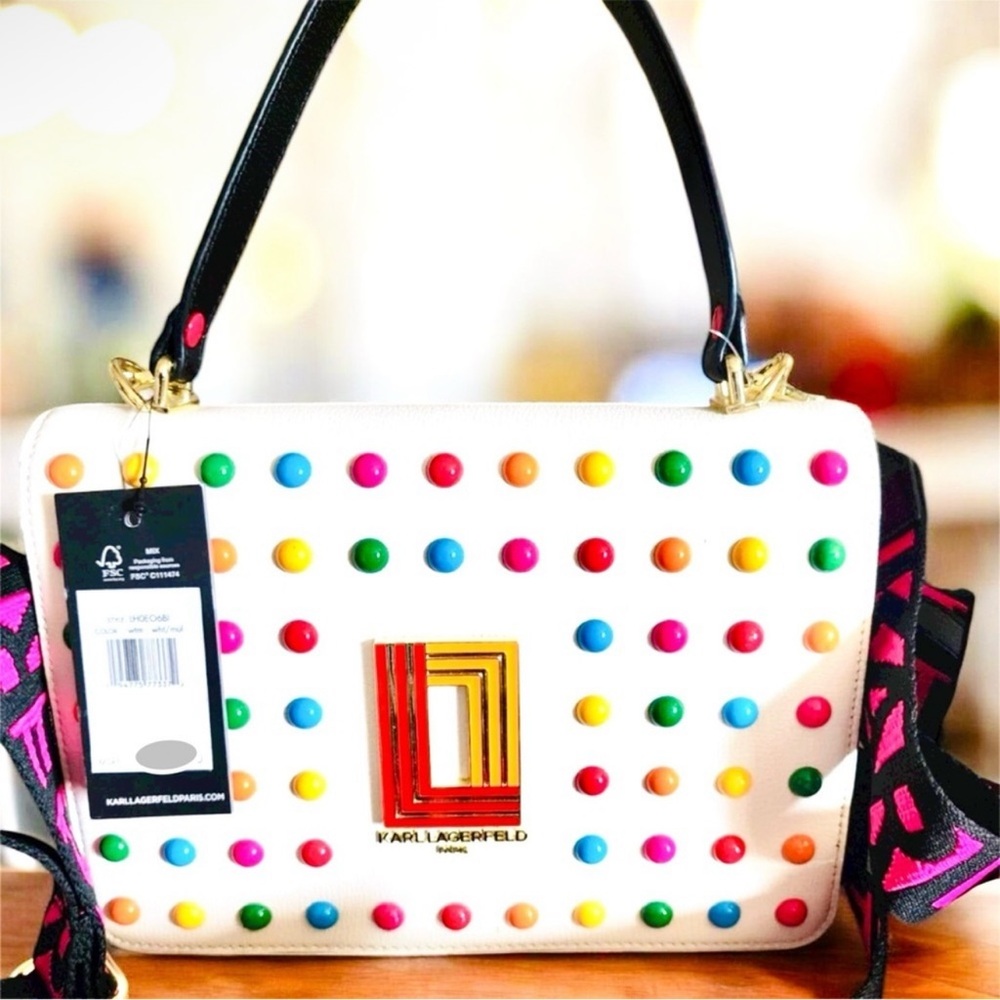 Karl Lagerfeld White Satchel with Multicolor Studs - Picture 14 of 16